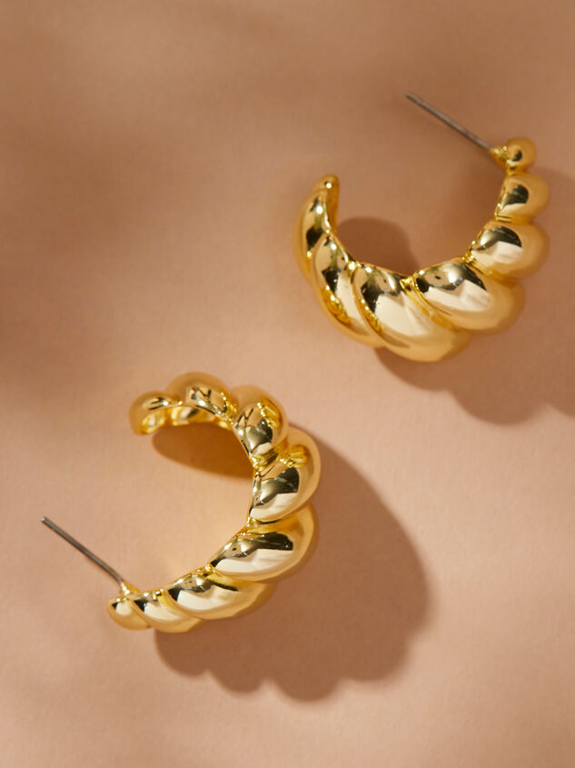 18K Gold Thick Ribbed Hoop Earrings Detail 2 - AS REVIVAL