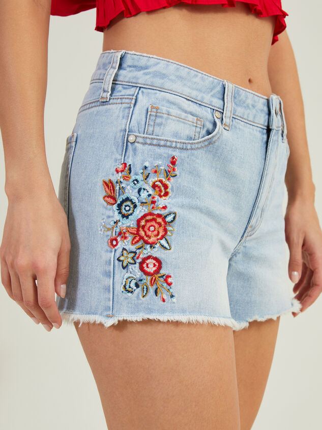 Cherise Embroidered Denim Shorts Detail 5 - AS REVIVAL