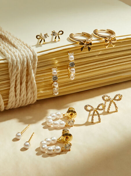 18K Gold Bow & Pearl Earring Set - AS REVIVAL