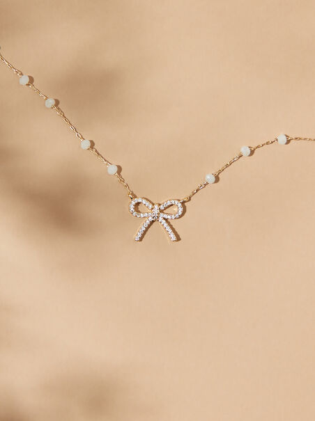 Diamond Charm Bow Necklace - AS REVIVAL