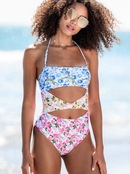 Hibiscus Floral Cut-Out Swimsuit - AS REVIVAL