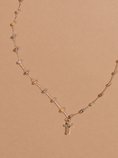 Dainty Beaded Cross Necklace - AS REVIVAL