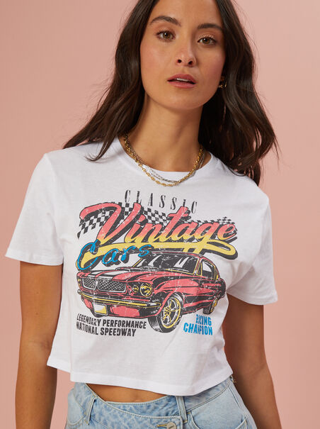 Vintage Cars Cropped Graphic Tee - AS REVIVAL