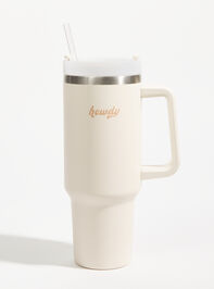 1pc 40oz Handle With Straw Insulated Cup (beige)