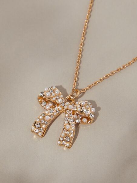 Pearl Encrusted Bow Necklace - AS REVIVAL