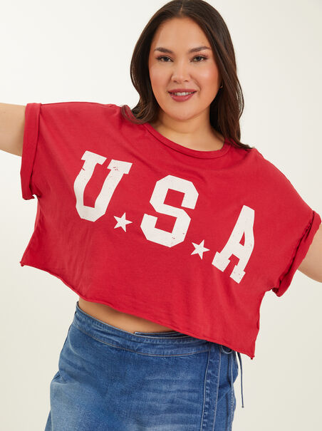 USA Cropped Graphic Tee - AS REVIVAL