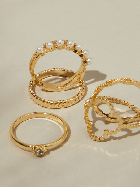Gold Pearl Elegant Ring 5 Pack - AS REVIVAL