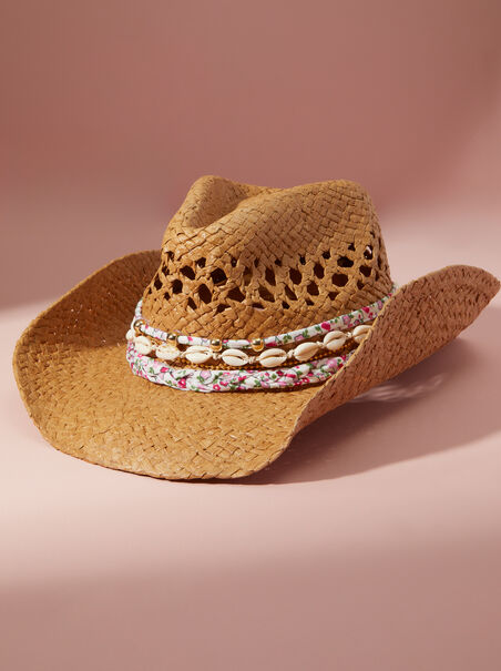 Shell & Floral Trim Cowboy Hat - AS REVIVAL