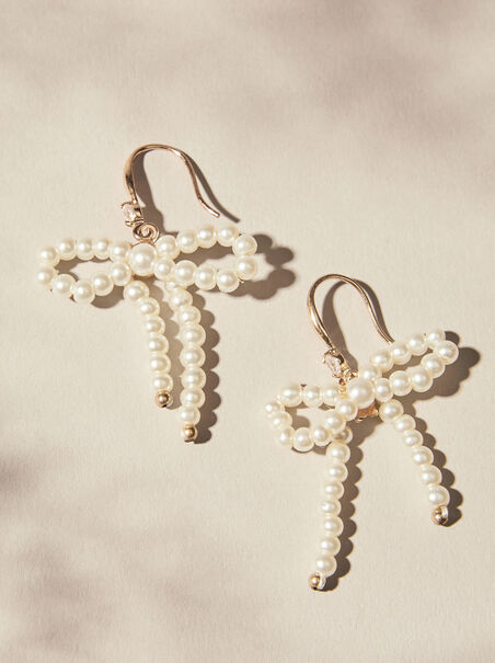 Pearl Bow Dangle Earrings - AS REVIVAL