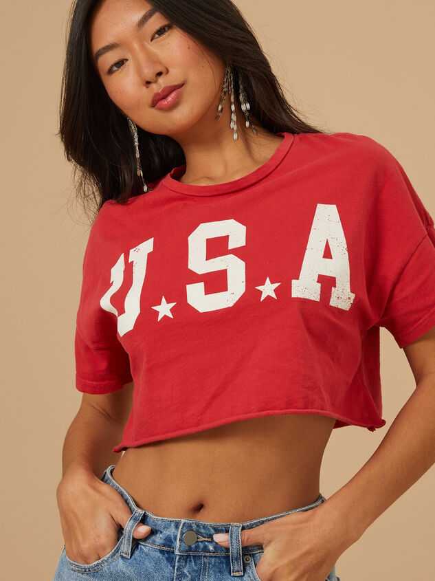 USA Cropped Graphic Tee Detail 2 - AS REVIVAL