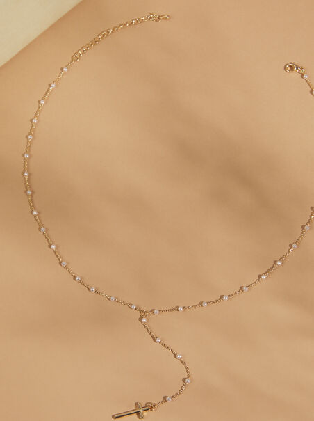 Dainty Beaded Pearl Cross Necklace - AS REVIVAL