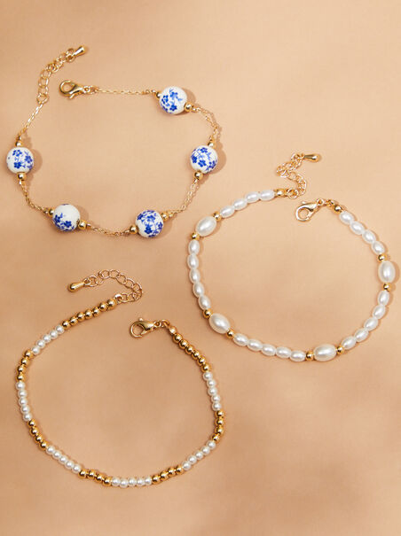 Painted Ceramic & Pearl Bracelet Set - AS REVIVAL