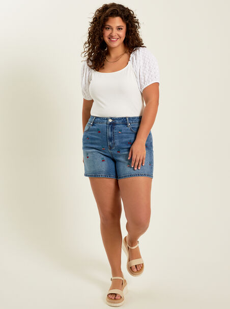 Cherry Embroidered Denim Shorts - AS REVIVAL