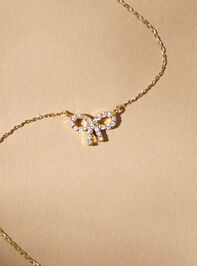 18K Gold Dimond Studded Bow Necklace - AS REVIVAL
