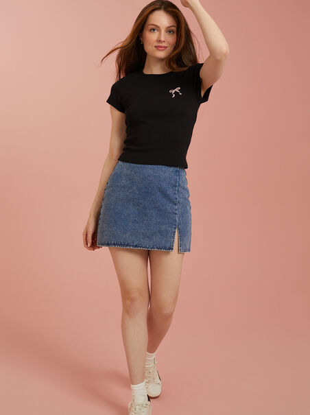 Bow Embroidered Baby Tee - AS REVIVAL