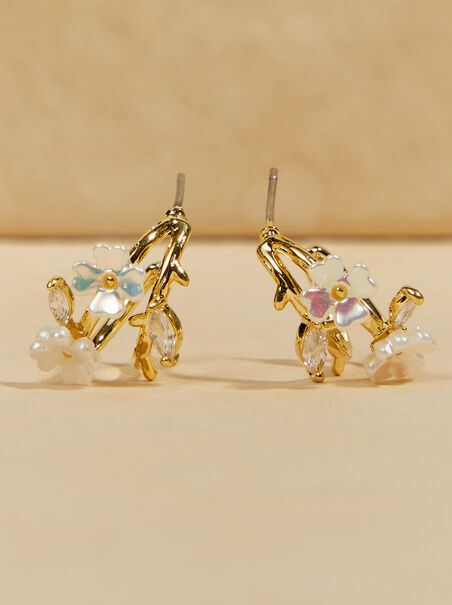 18K Gold Flower Vine Mini Hoop Earrings - AS REVIVAL