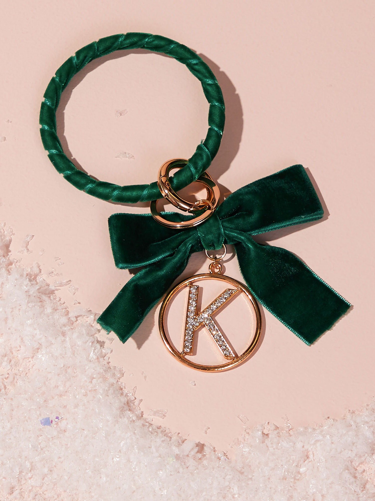 Velvet Monogram Keychain - K in Green