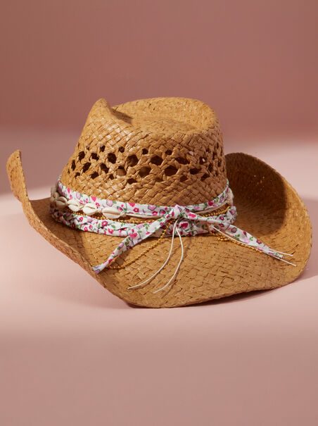 Shell & Floral Trim Cowboy Hat - AS REVIVAL