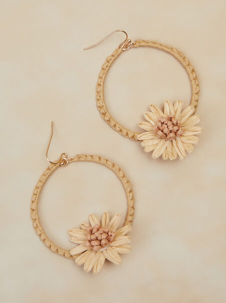 Open Circle Floral Raffia Dangle Earrings - AS REVIVAL
