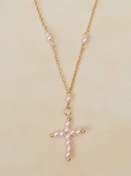 Pearl Cross Charm Necklace - AS REVIVAL
