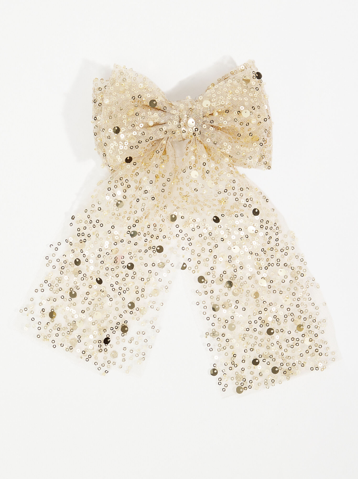 Sequin Pearl Hair Bow in Champagne