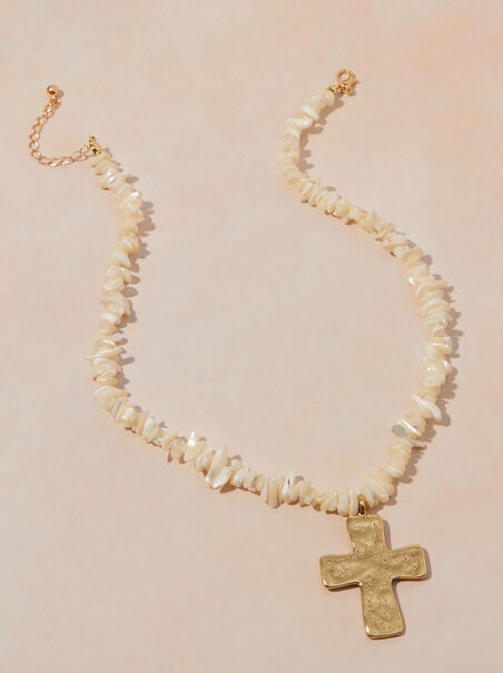Statement Chip Stone Cross Necklace - AS REVIVAL