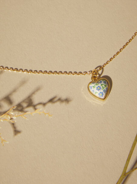 Patterned Heart Charm Necklace - AS REVIVAL